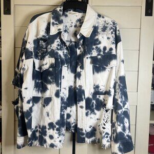 EE: Some Tie Dye Blue Distressed Denim Jacket Retro Women’s Size Medium